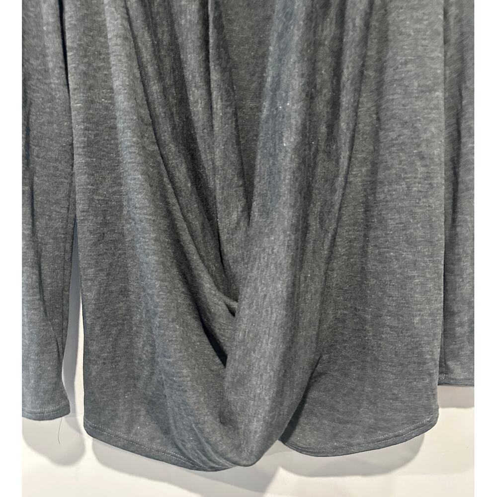 Small Gray Sweater Shawl Collar Draped Front Long Sleeve Work Office Blouse Top - Picture 3 of 9